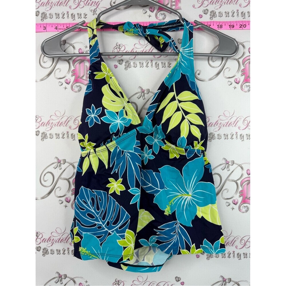 Jantzen tank top swim Navy Tankini Top with Teal & Lime Floral Print shirt